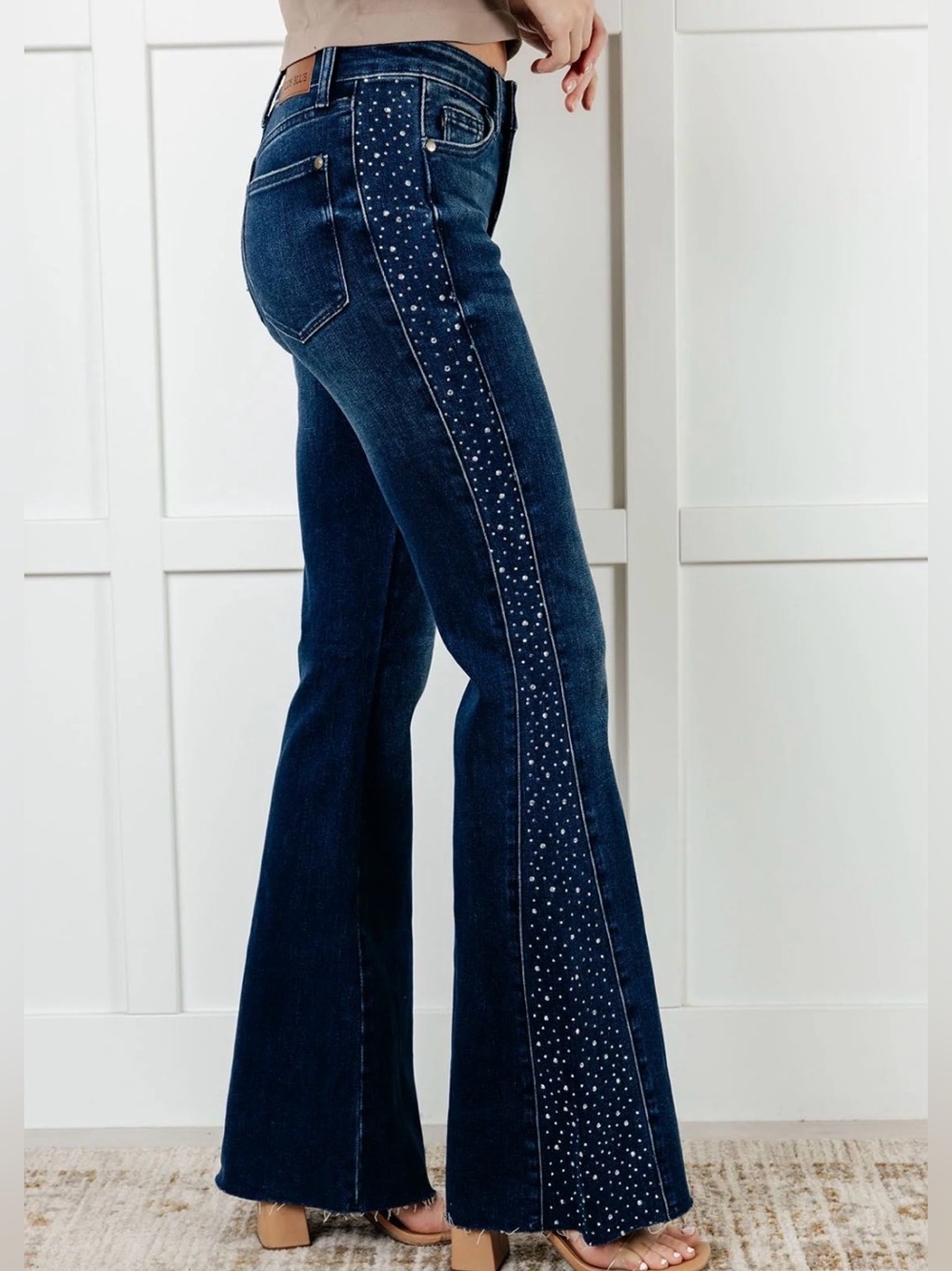 Judy Blue 0/24 Rhinestone Flare Jeans Dark Wash Mid Rise NWT Western Y2K